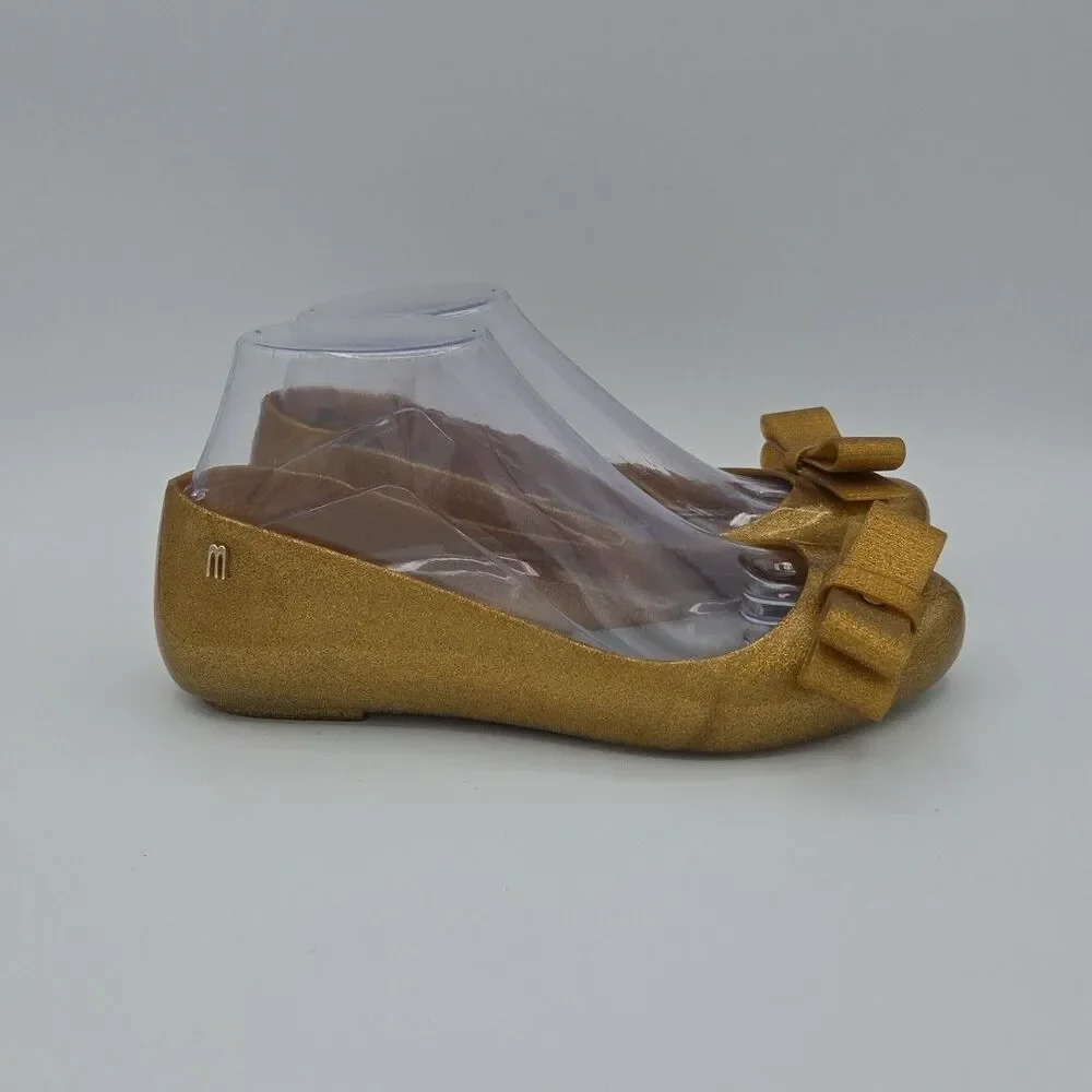 Jason Wu X Melissa Gold Glitter Bow Jelly Ballet Flats Women's SZ 7 Loafers EUC